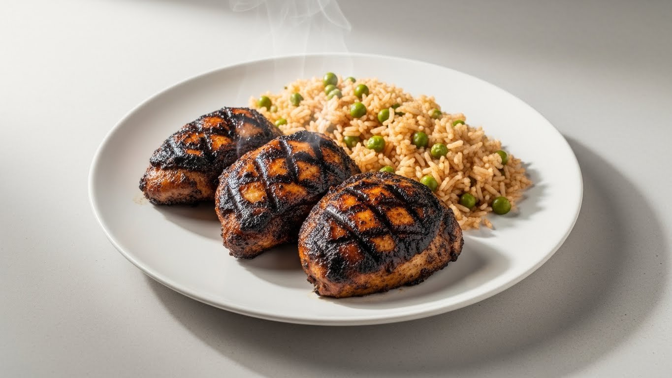 Jerk : BBQ Chicken with Rice – 3 Pieces